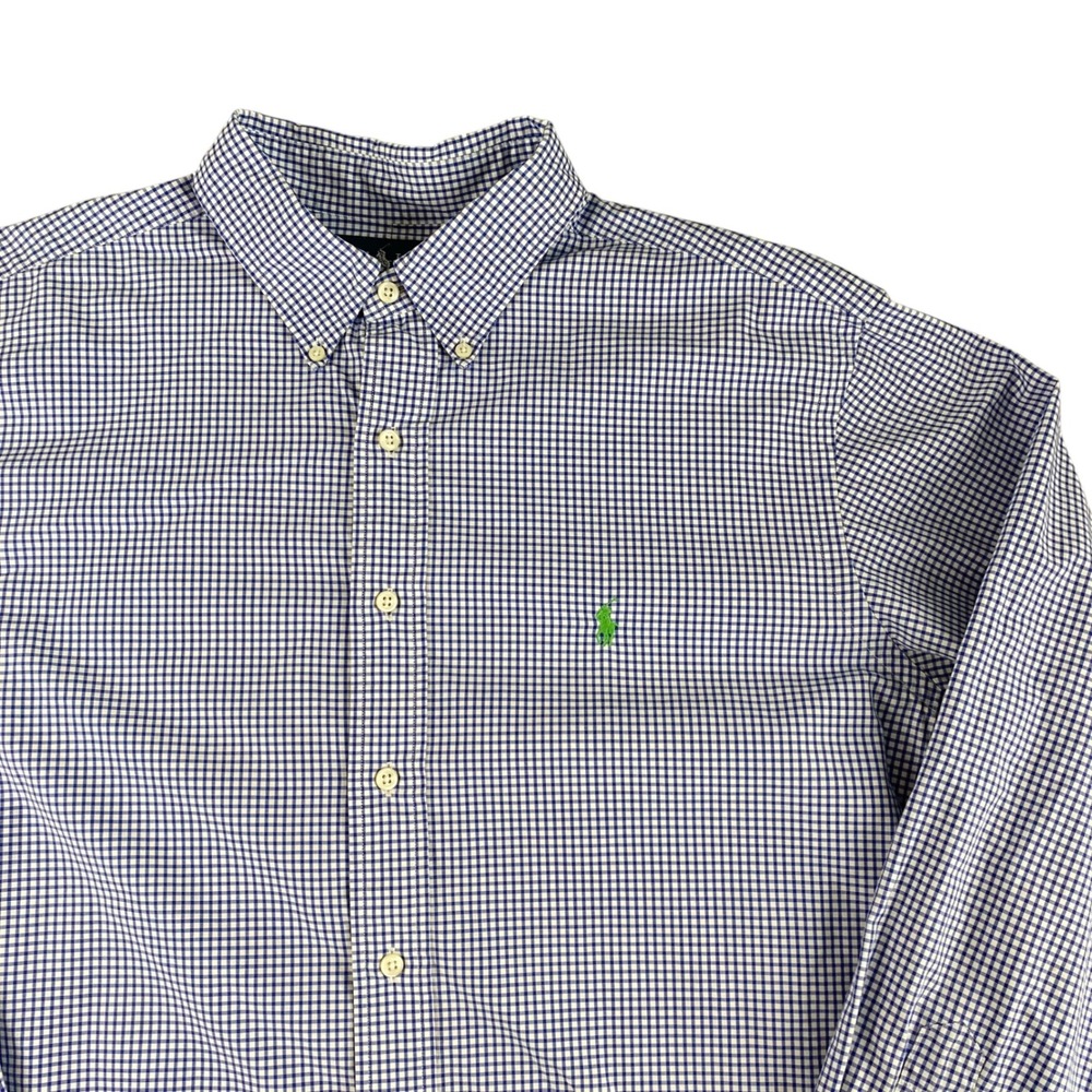 Ralph Lauren Classic Fit Gingham Check LS Button Down Shirt Green Pony Logo